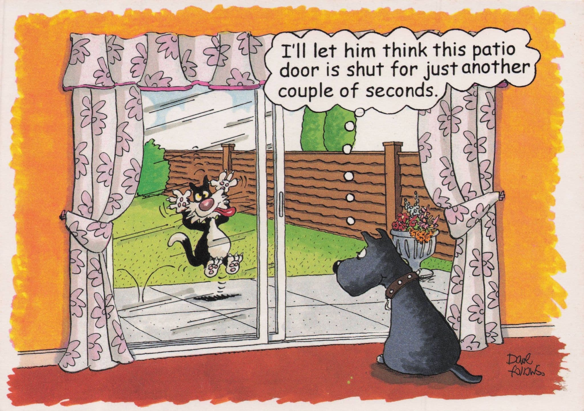 Cat Scaring Dog Neighbour Games Patio Door Animal Comic Postcard