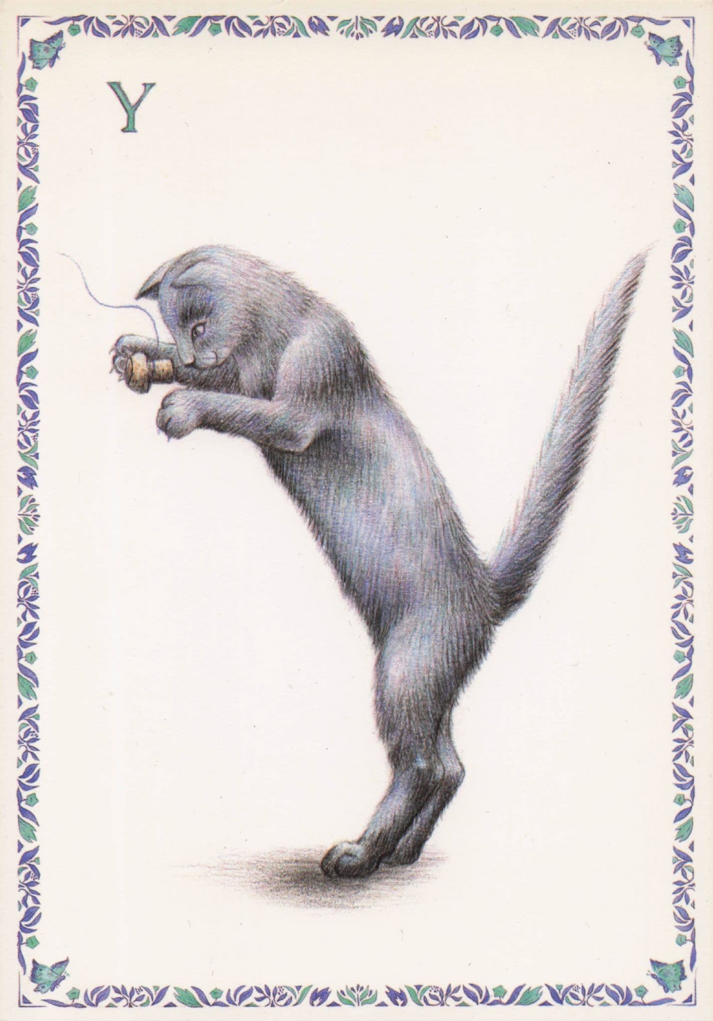 Cat With Toadstall Mushroom Playing Letter Y Cats Alphabet Postcard