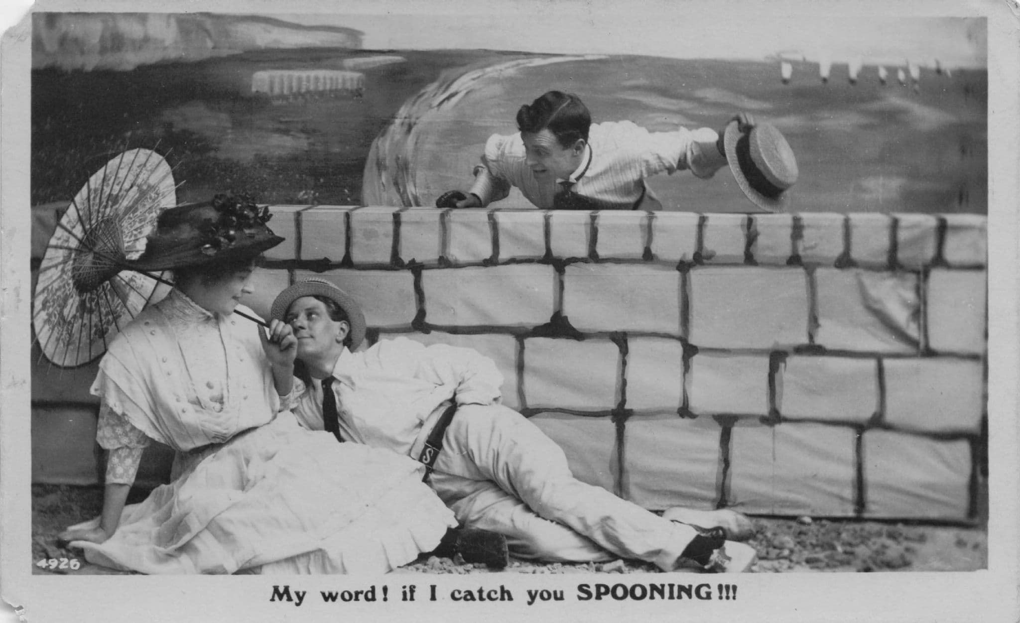Catching Cheating Lover Spooning Lovers Old Comic RPC Postcard