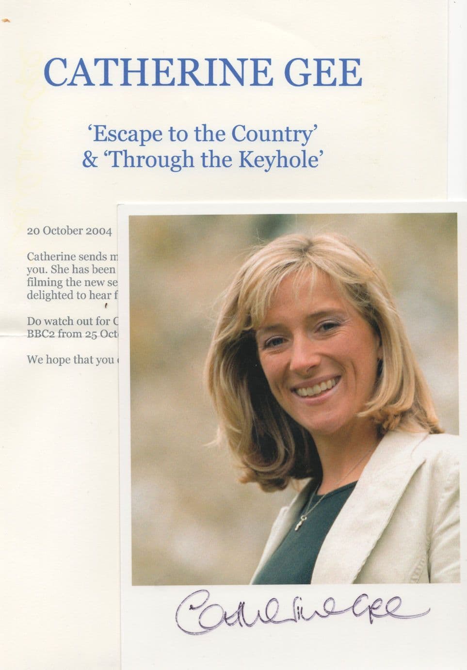 Catherine Gee Through The Keyhole Hand Signed Photo & Letter