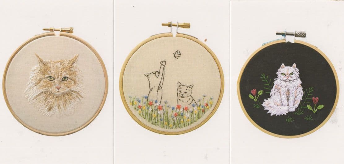 Cats in Mirrors Chasing Butterfly Butterflies 3x Painting Postcard s