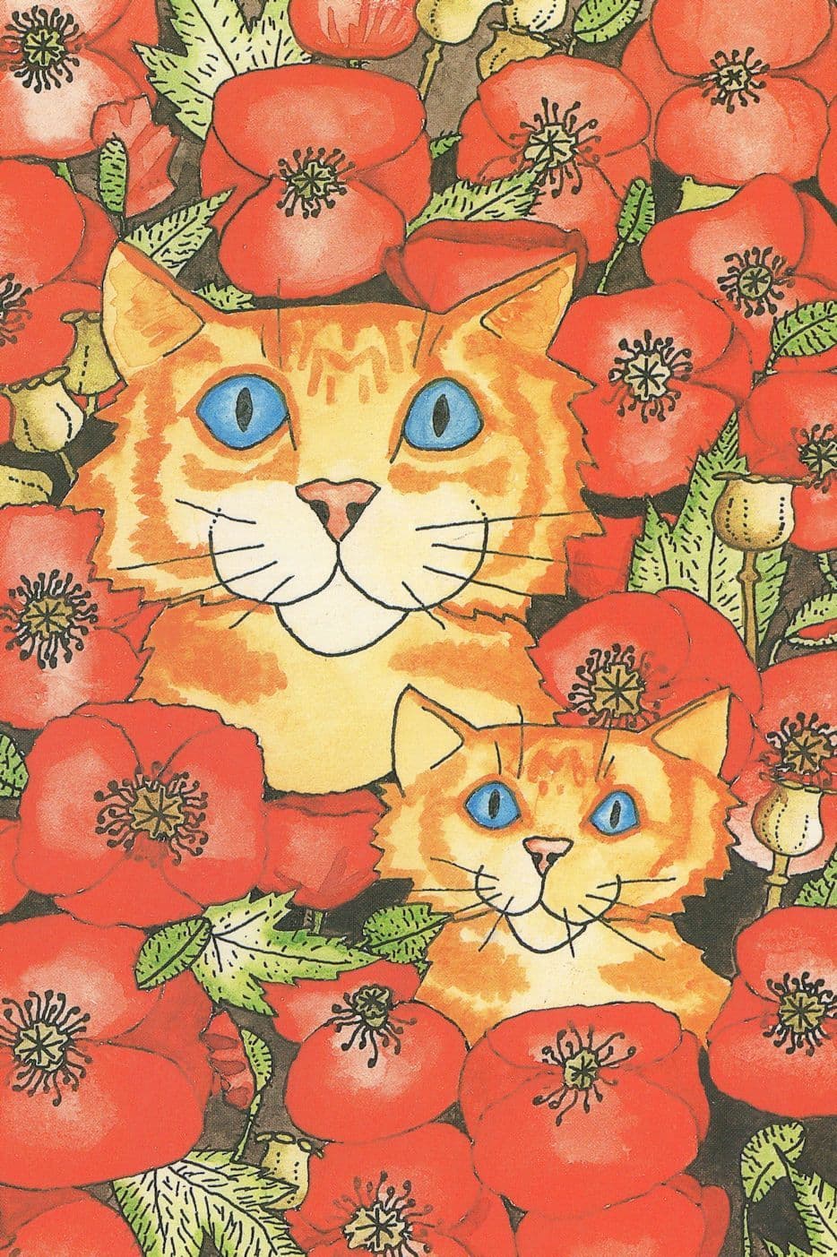 Cats In Poppy Patch Poppies Olivers Elizabeth Titcomb Postcard