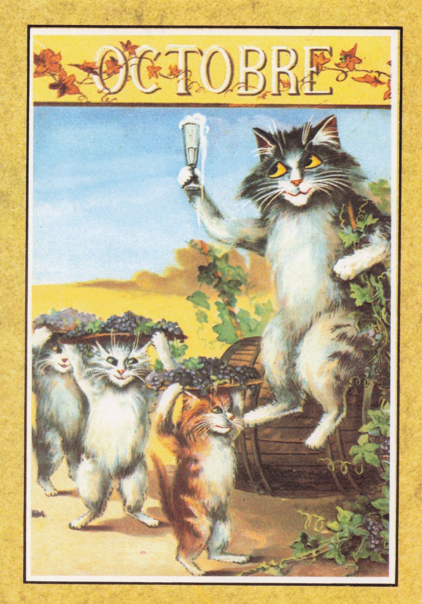 Cats Slave Trade Master With Champagne Calendar French Cat Postcard