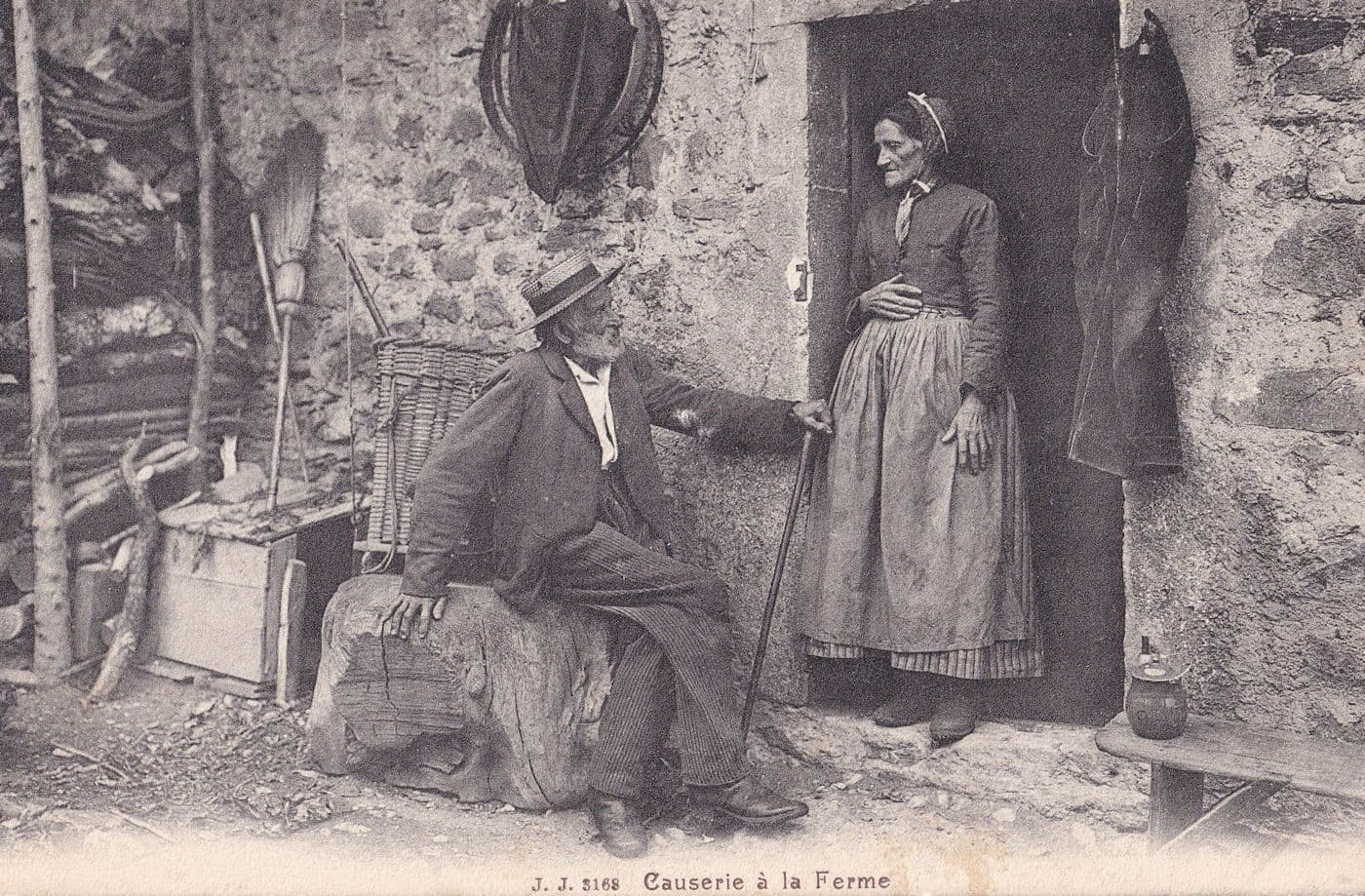 Causerie A La Ferme Chat On The Farm Old Swiss Social History Postcard