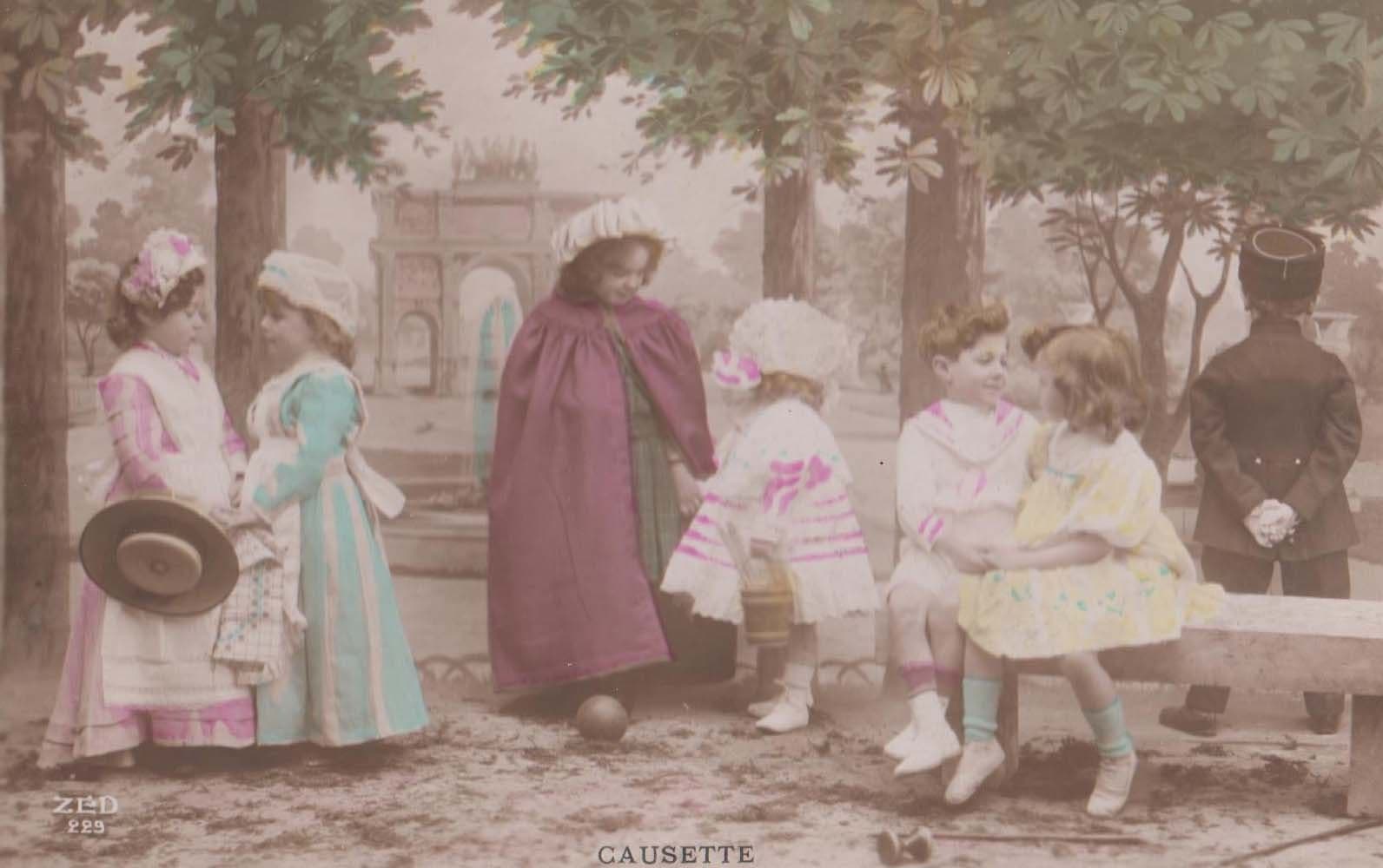 Causette School Children Playground Young Love Vintage Antique French Postcard