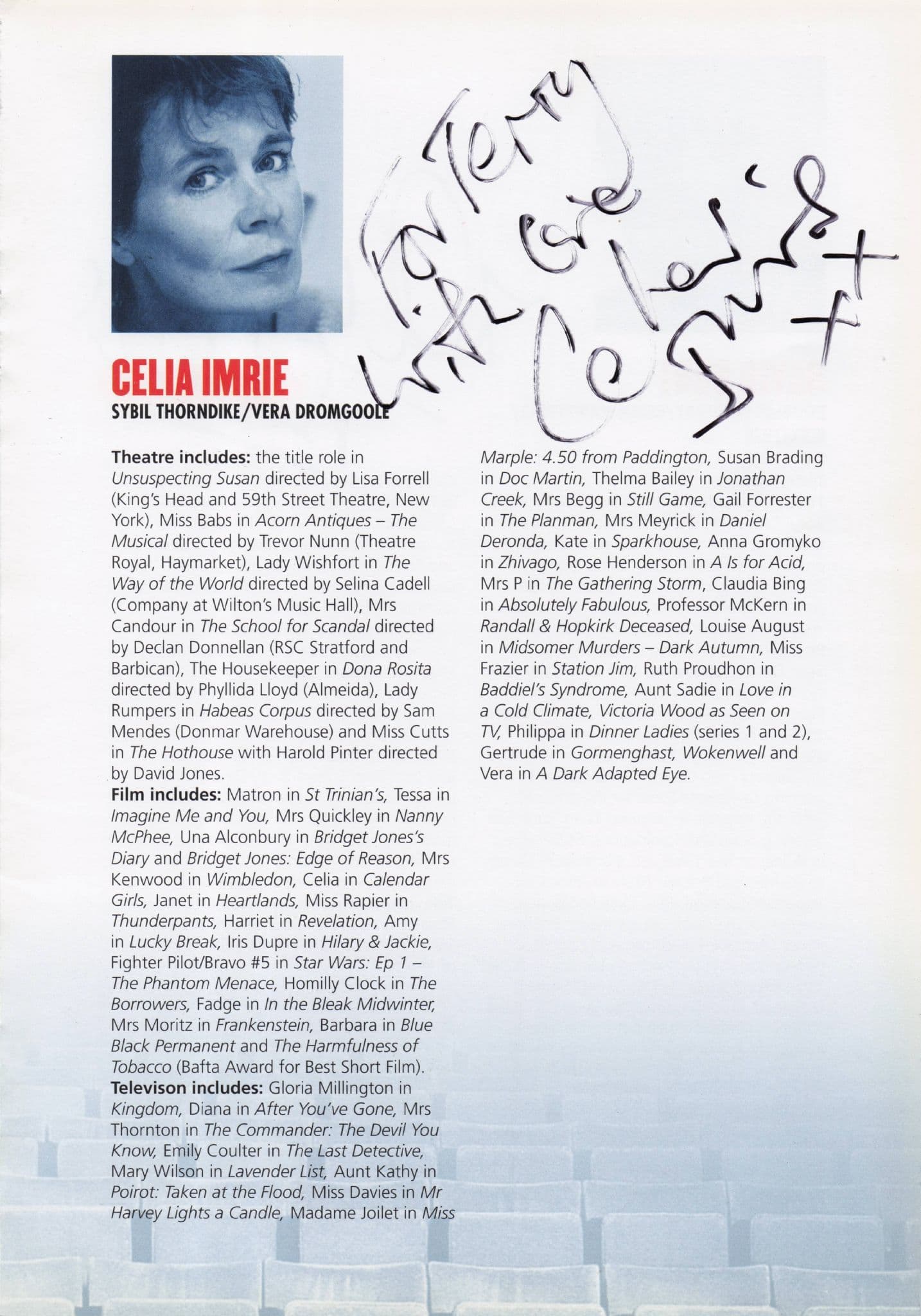 Celia Imrie David Burt Double Hand Signed Theatre Photo Page