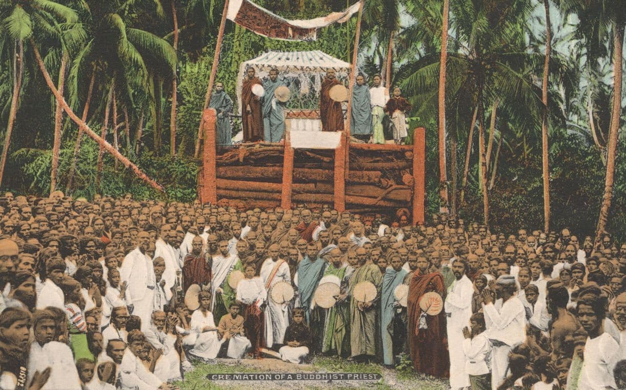 Ceylon Cremation Of A Buddhist Priest Antique India Postcard