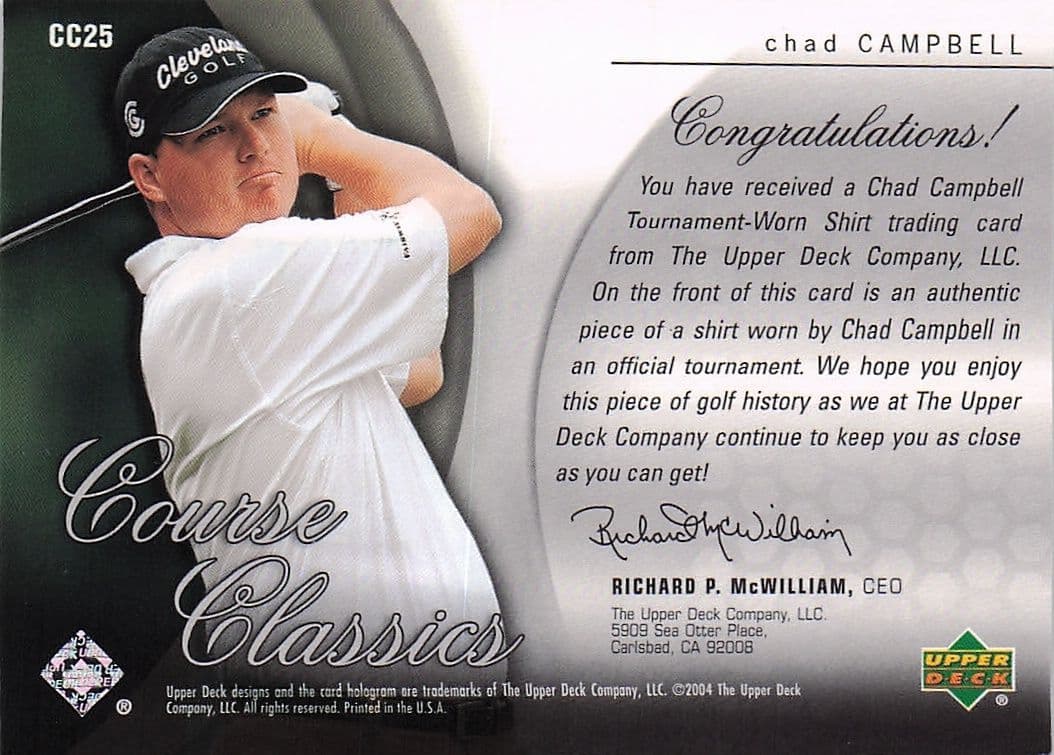 Chad Campbell Course Classics 2004 Authentic Tournament Upper Deck Golf Shirt Card