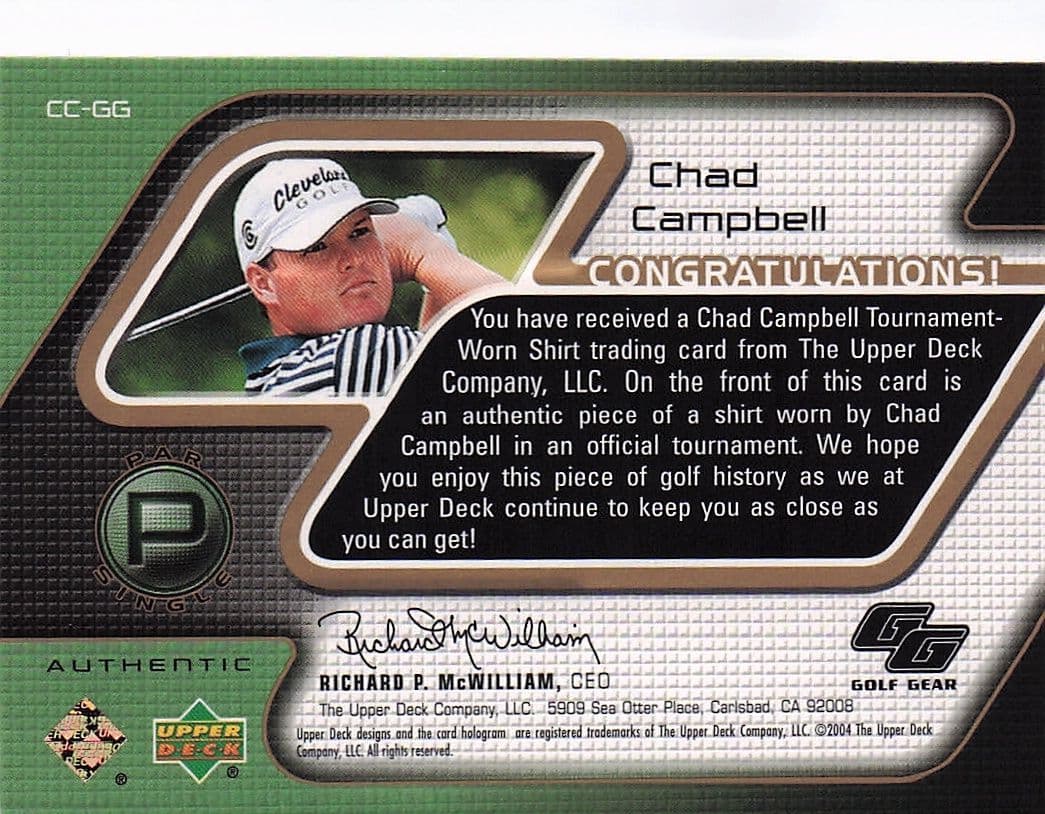 Chad Campbell Golf Gear Player Shirt Swatch Upper Deck Card