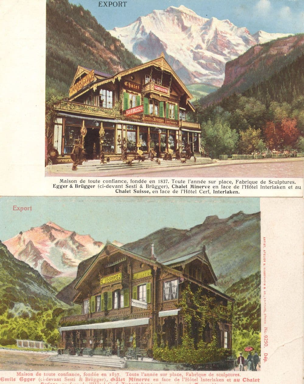 Chalet Minerve Interlaken Hotel Suisse 2x Old Switzerland Postcard s