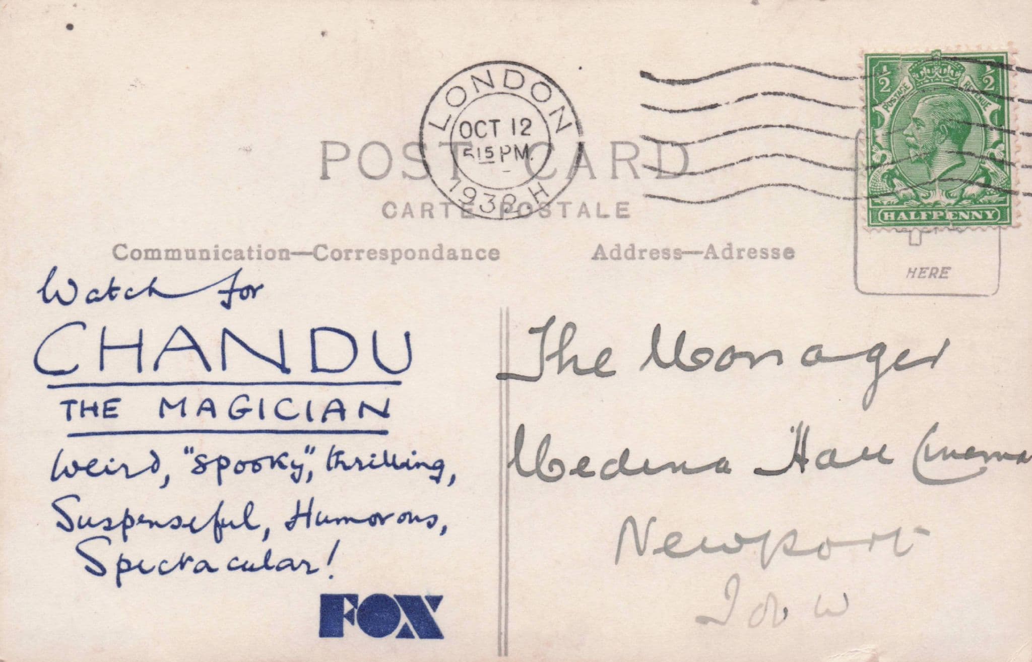 Chandu The Magician Hypnotist Bela Lugosi Film Antique Postcard