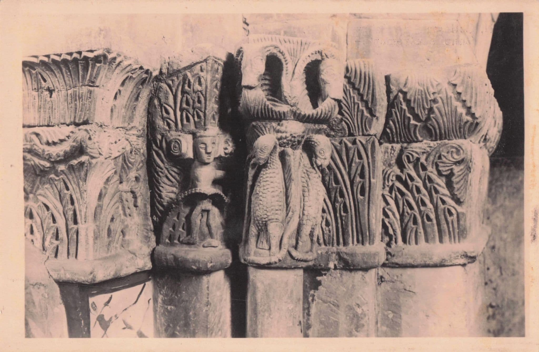 Chapiteau Roman Lizard Mural Collegiale De Valere French Old Postcard