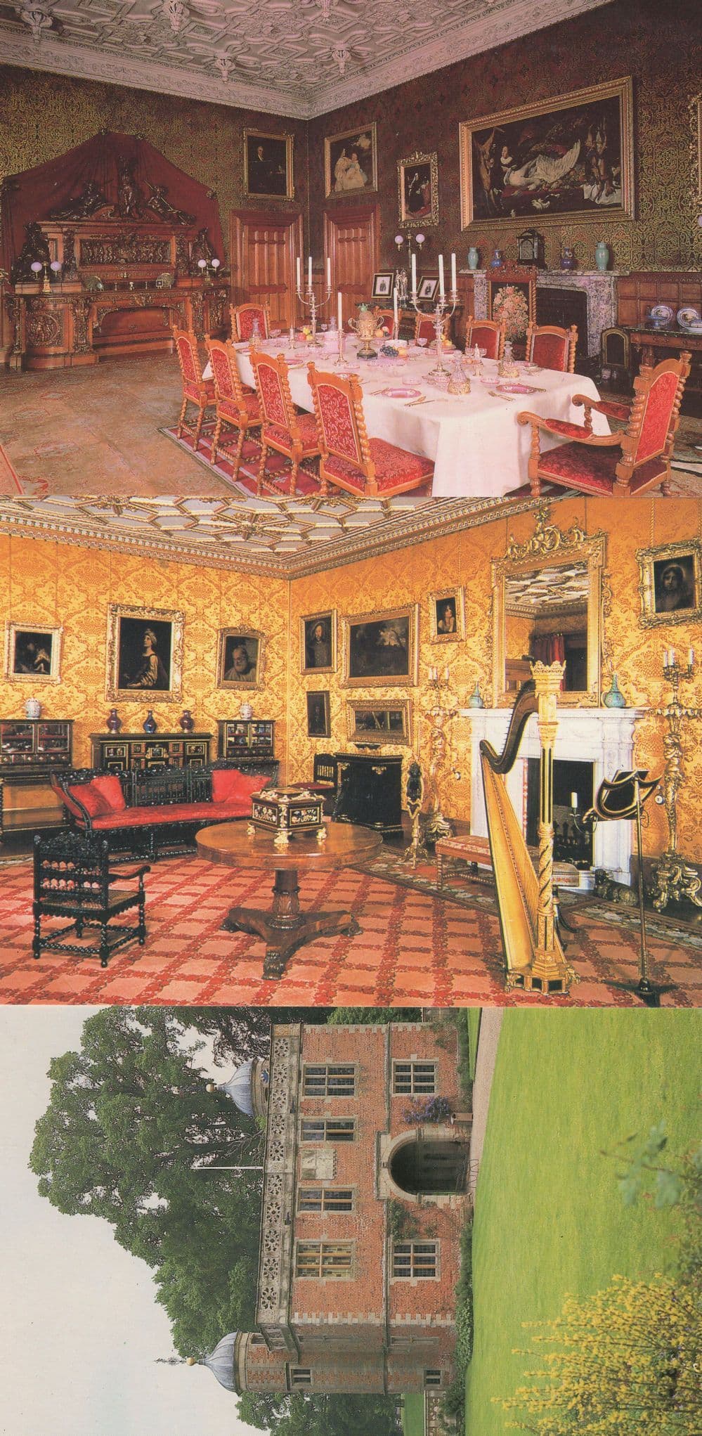 Charlecote Park Warwickshire Library Golden Harp 3x Postcard s