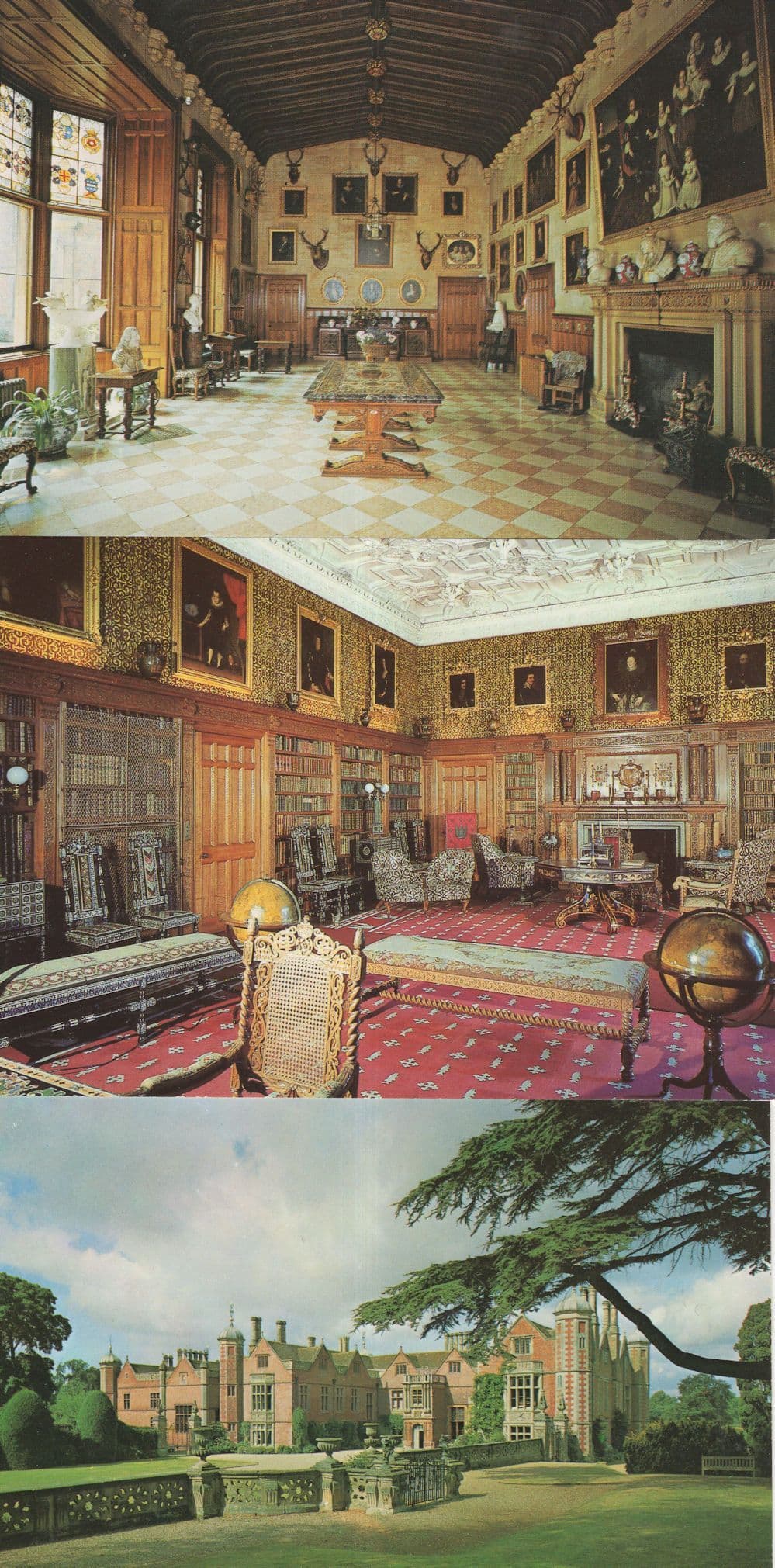 Charlecote Park Warwickshire Spinning Globe Map 3x Postcard s