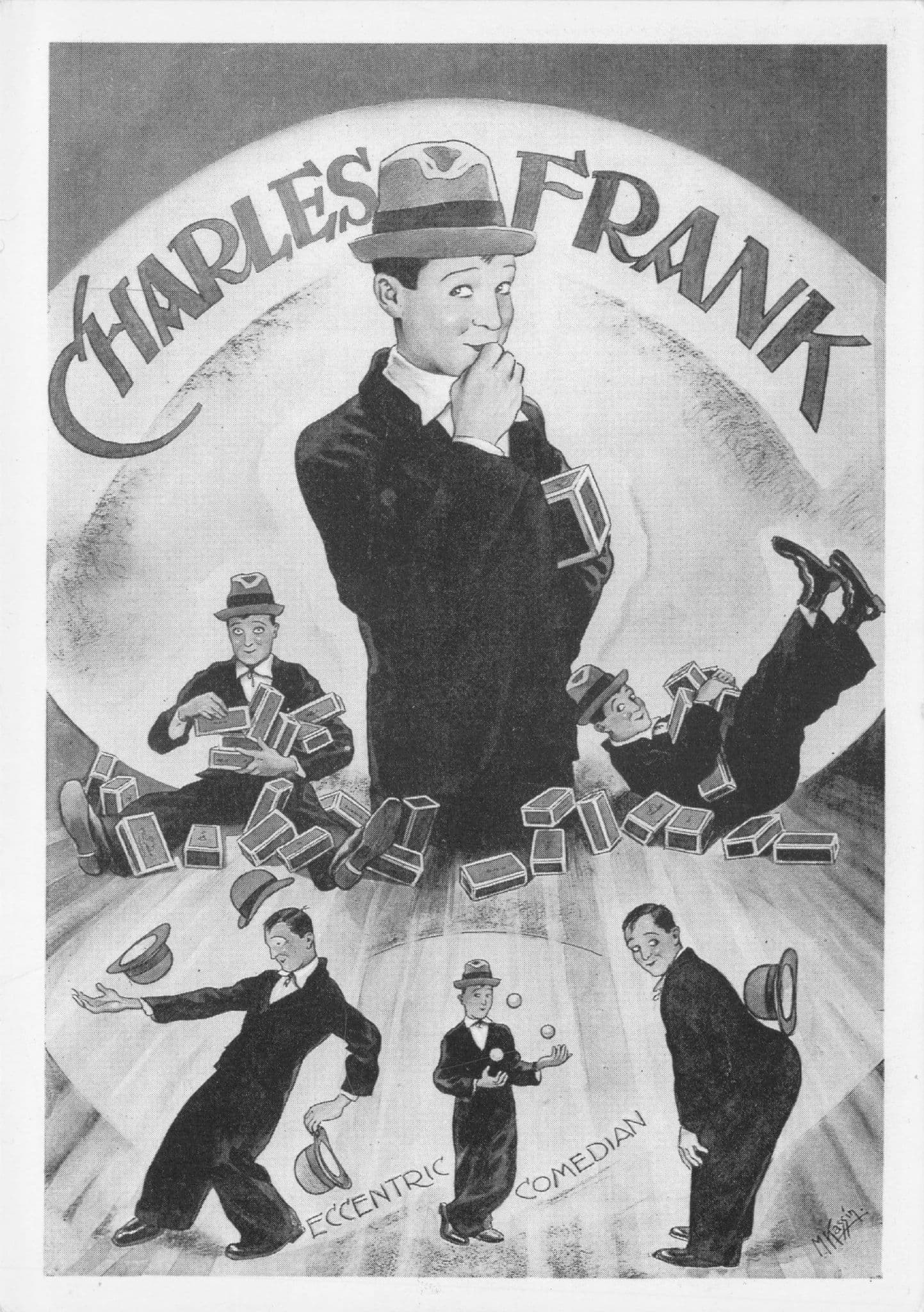 Charles Frank 1930s Belgium Circus Comedian Comic Poster Postcard