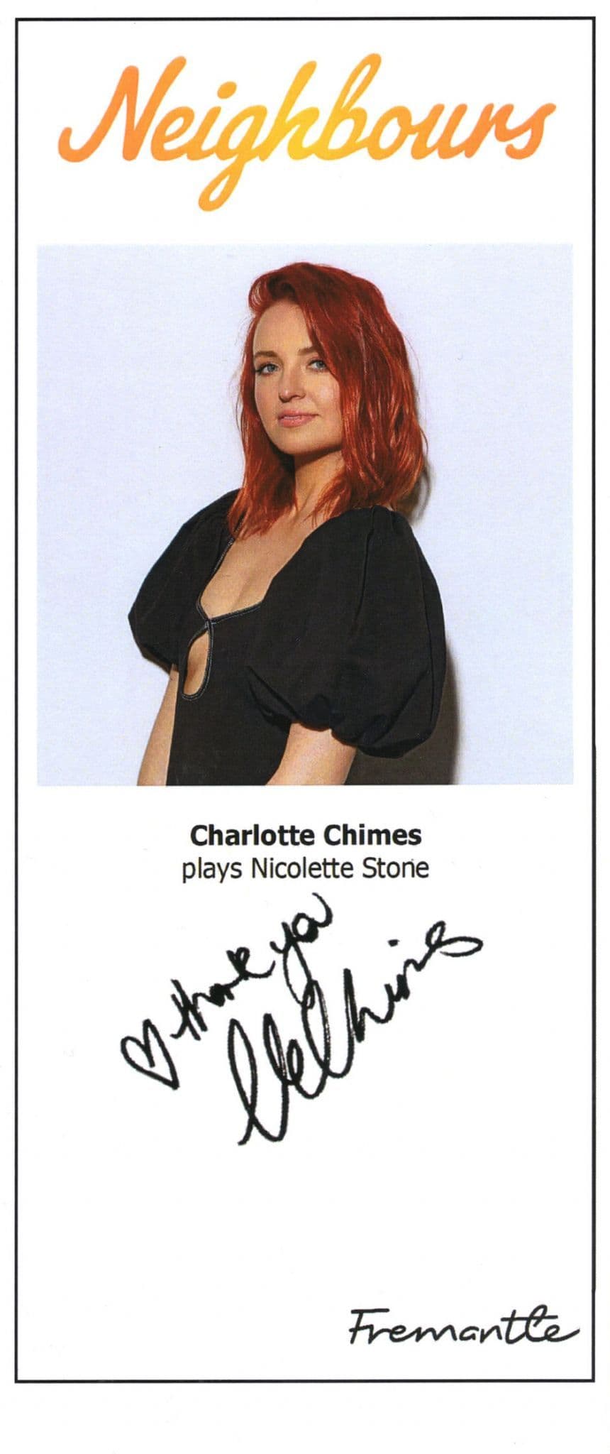 Charlotte Chimes as Nicolette Stone Neighbours Signed Photo