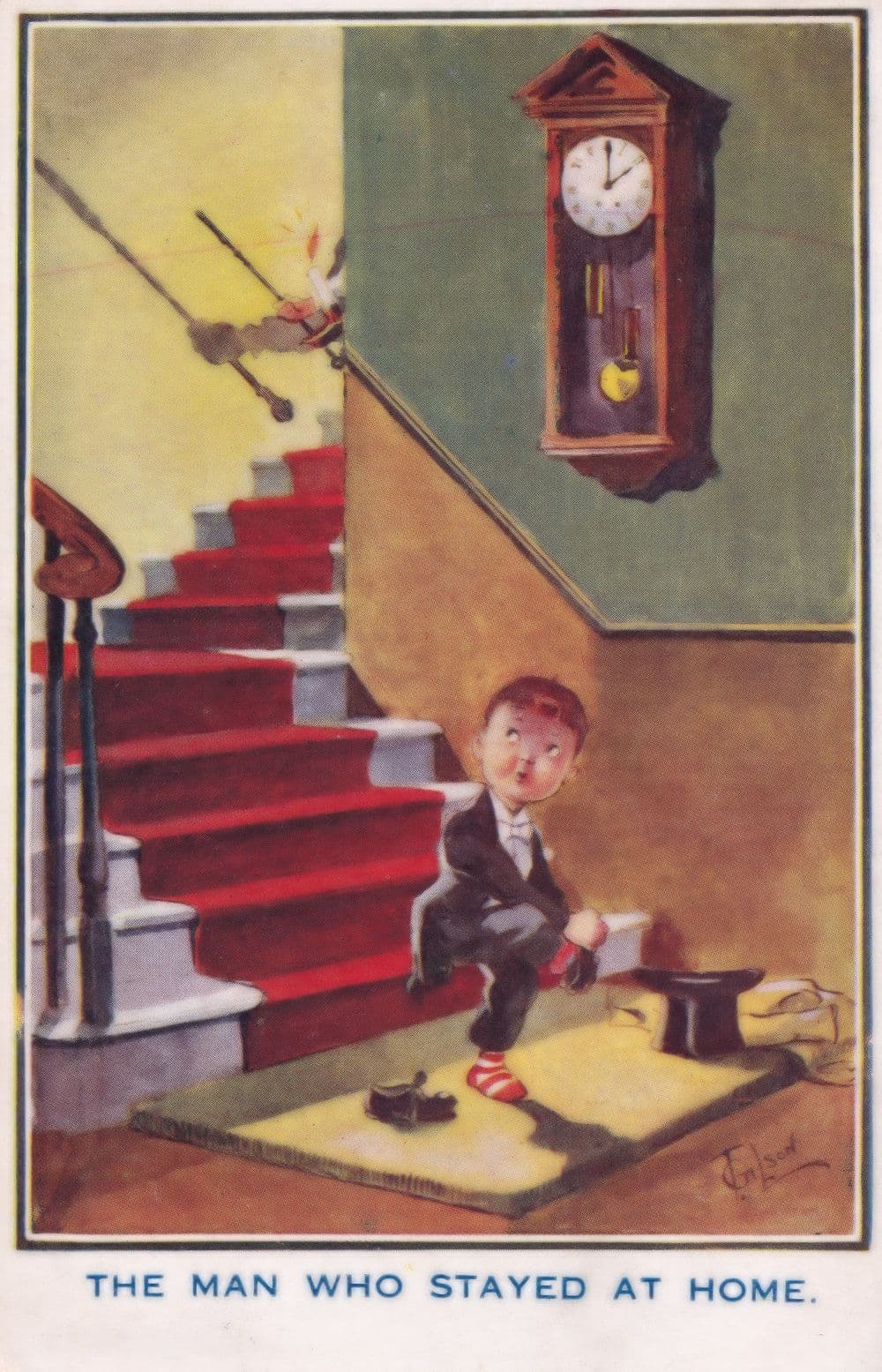 Cheating Husband Out To Party WW1 Top Hat Suit Comic Postcard