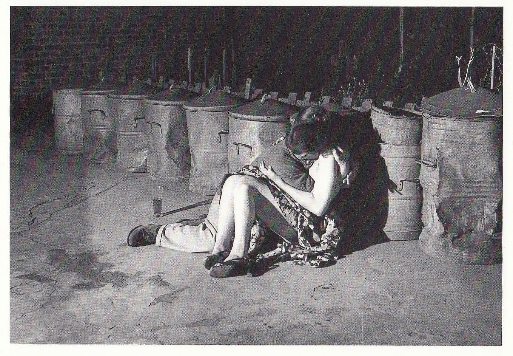 Chelsea London 1950s Drunken Party Kissing by Dustbins Photo Postcard