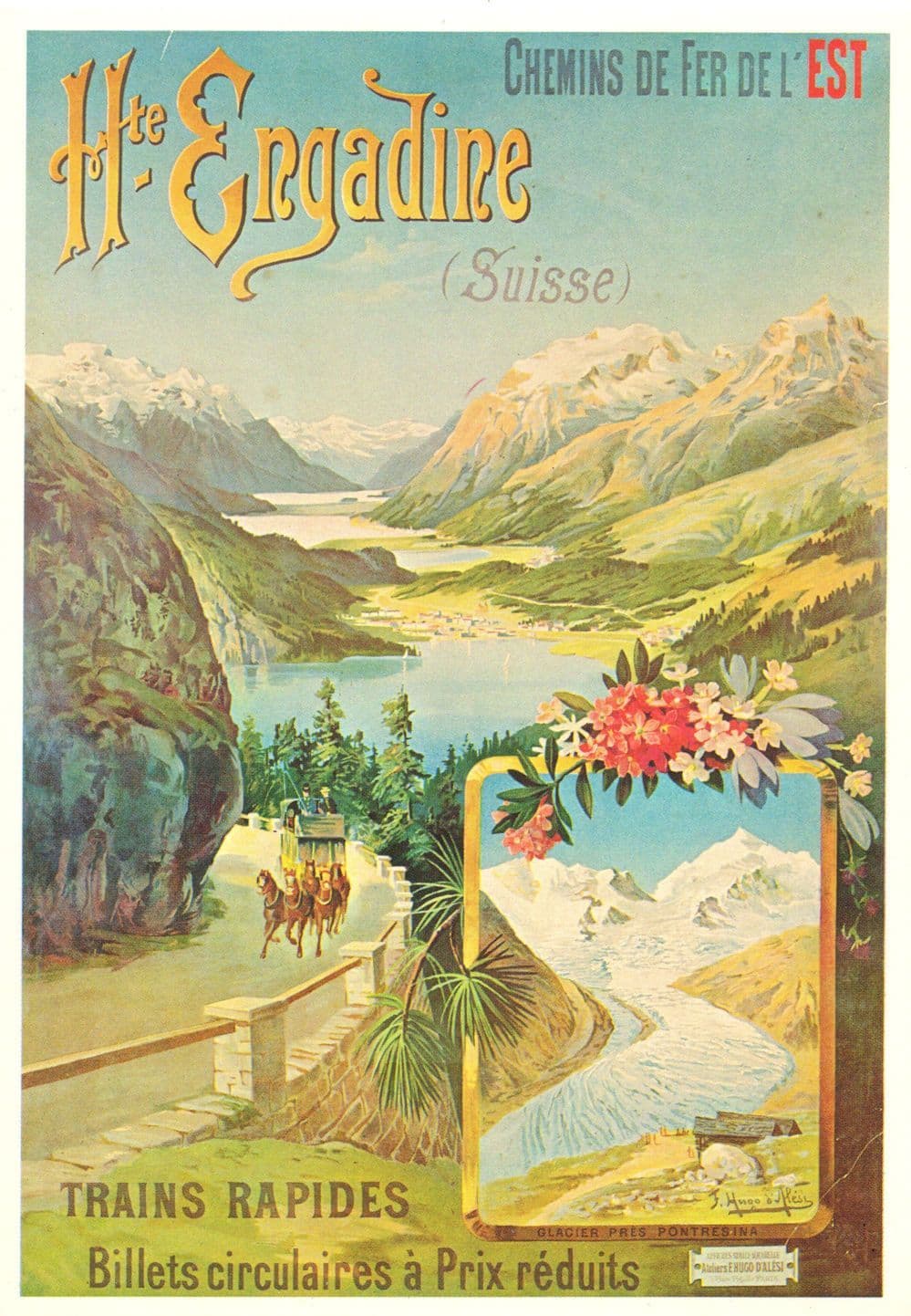Chemins De Fer De L'Est Haute Engadine Swiss Railway Poster Poster Postcard