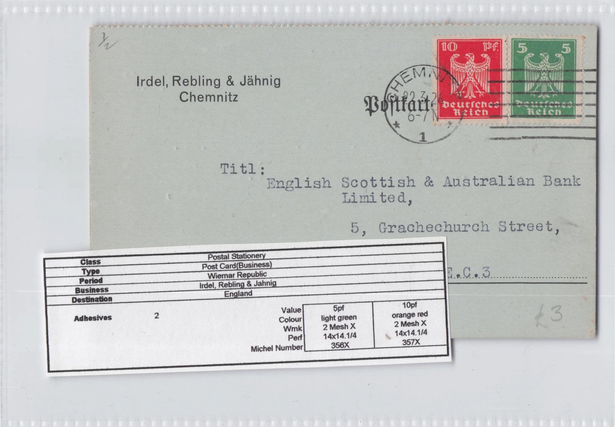 Chemnitz Sydney Receipt Australian Bank Ltd German Old Postcard