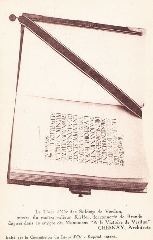 Chesnay Livre D'Or Verdun Architect Book Pen Monument Statue Antique Postcard