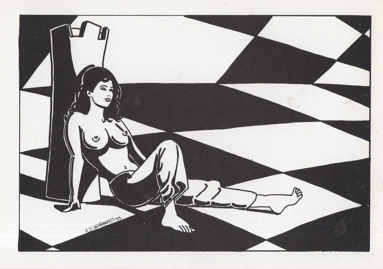 Chess Board Risque Nude Queen Rook Castle Massage Comic Postcard