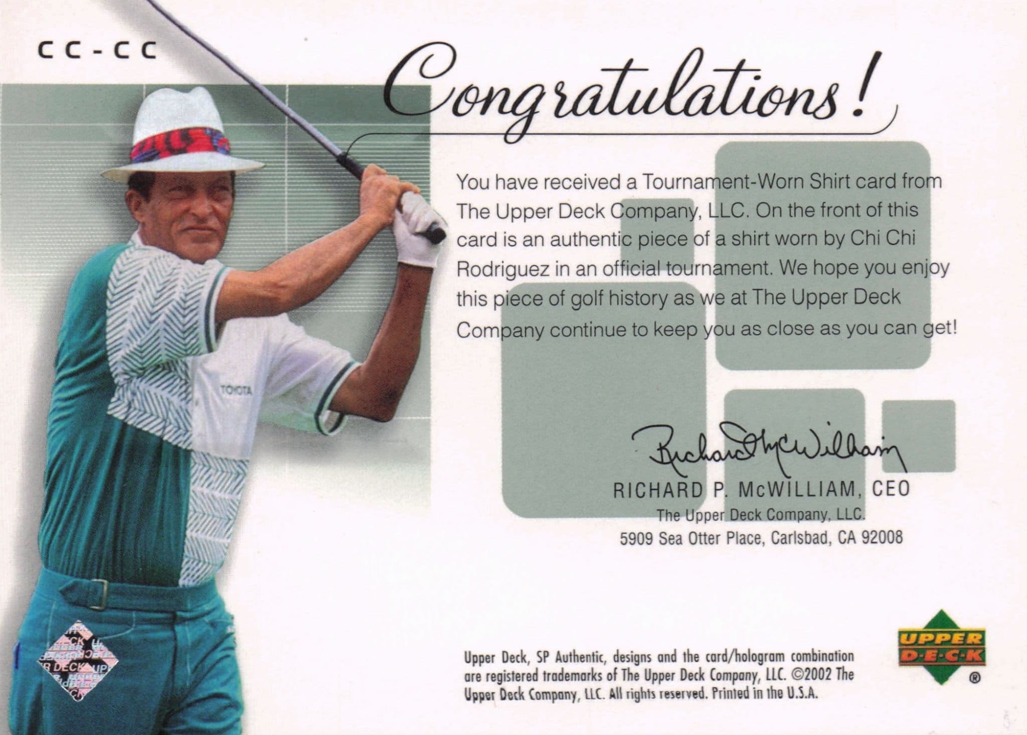 Chi Chi Rodriguez Course Classics Upper Deck 2002 Real Relic Golf Shirt Card