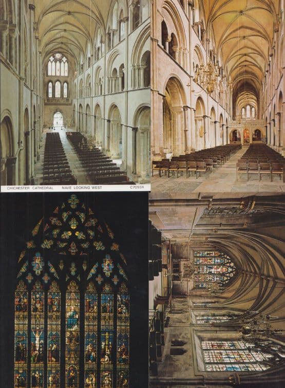 Chichester Cathedral Sussex 4x Window Stained Glass Interior Rare Postcard s