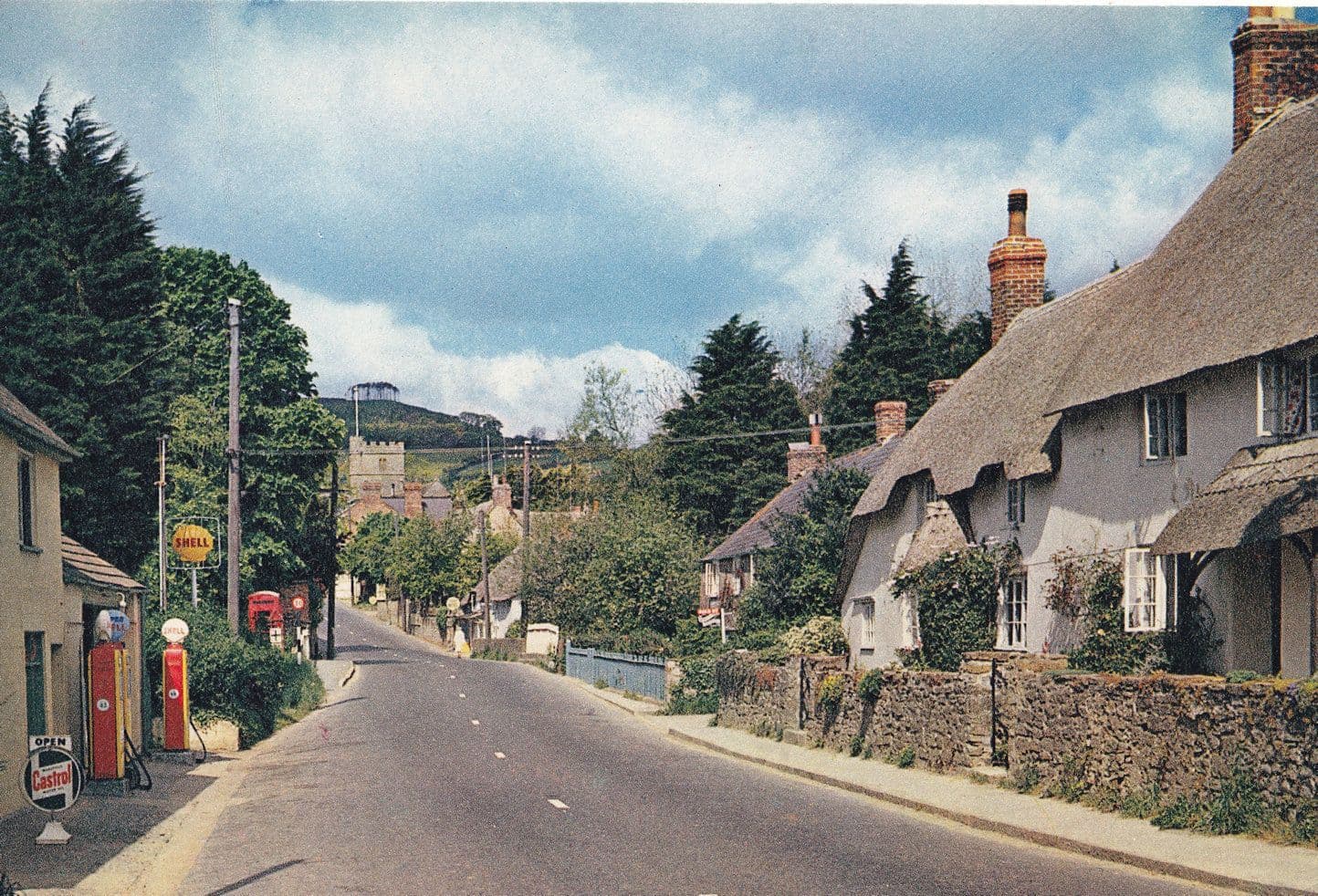 Chideock Shell Garage Village Petrol Station Dorset Old Postcard