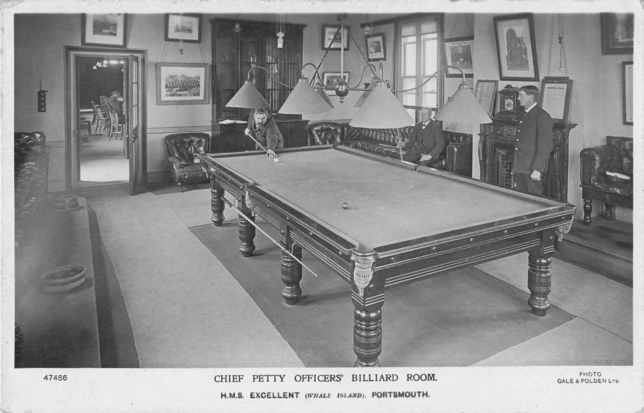 Chief Petty Officers Billiard Room HMS Excellent Ship Portsmouth Old Postcard