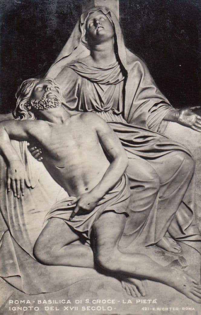 Chiesa Basilica Di Santa Pieta Croce Statue Rome Roma Italian Religious Postcard