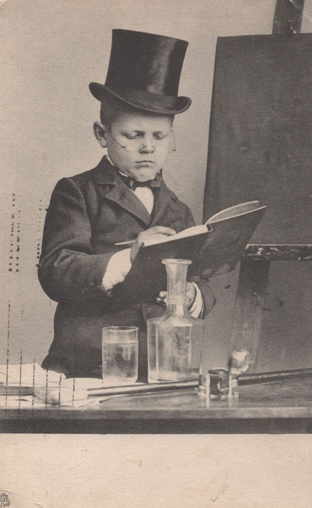 Child as Chemistry Professor Blackboard Teacher Old Comic Postcard
