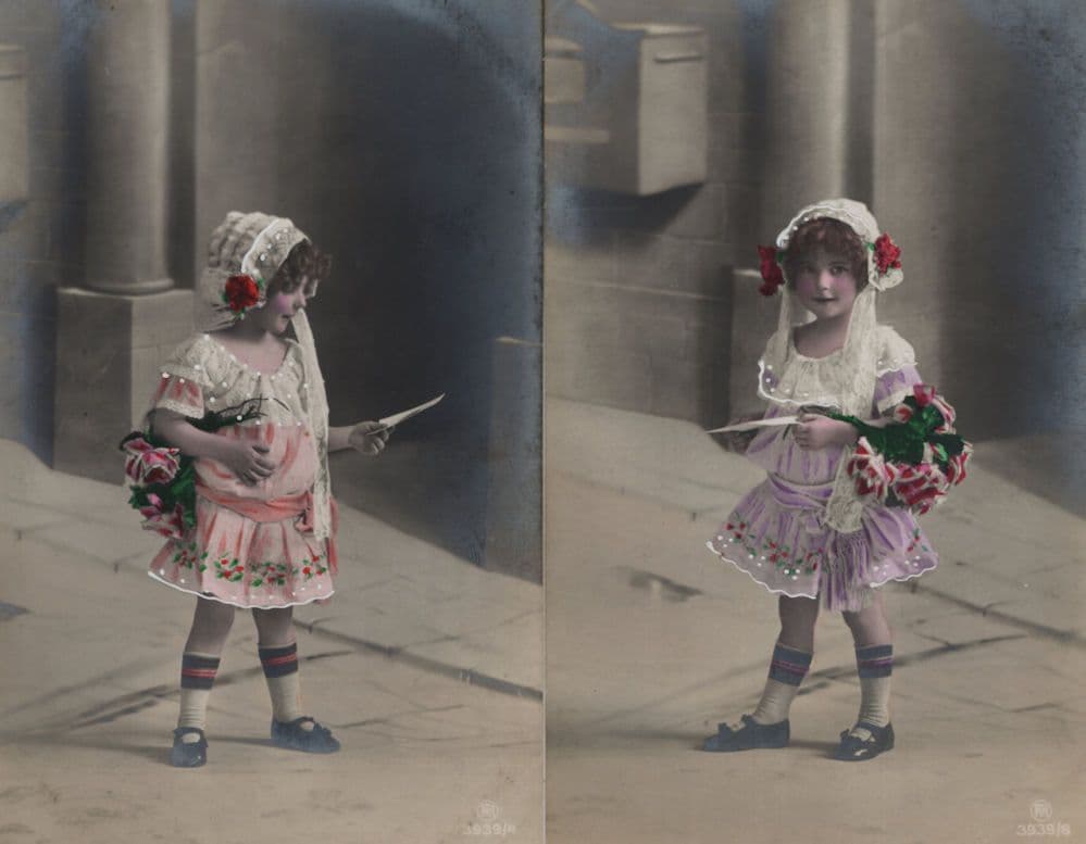 Child Girl Postman Delivering Letter 2x Old Antique Postcard s