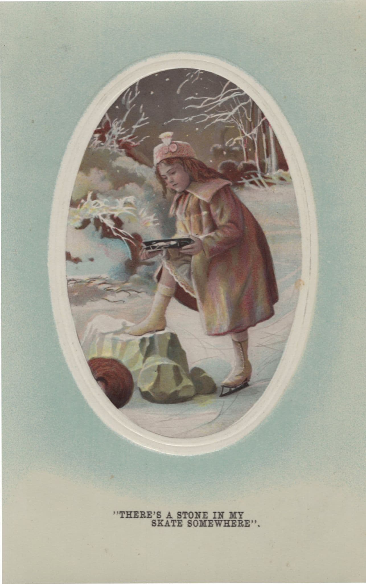 Child Ice Skater With Stone In Her Shoe Skating Old Postcard