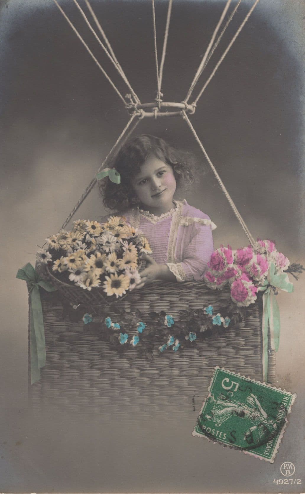 Child In Hot Air Balloon Antique French Postcard