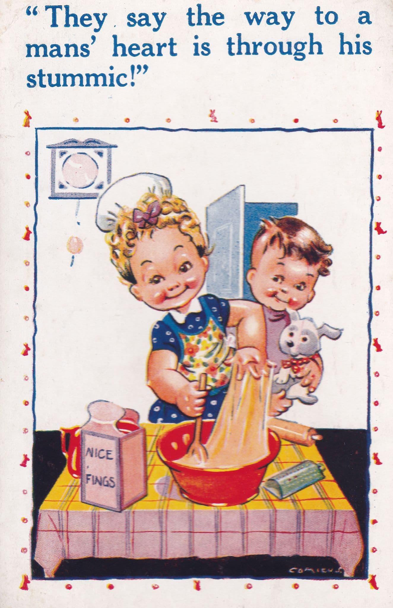 Child Lady Chef Cooking Old Mans Stomach Proverb Comic Love Postcard