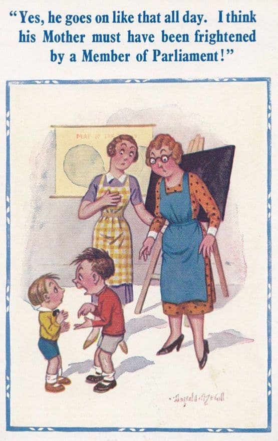 Child Politician Member Of Partliament Argueing At School Comic Humour Postcard