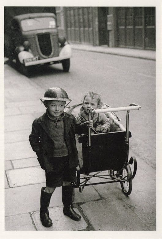 Child Pram WW2 London Wearing Military Helmet Award Photo Postcard