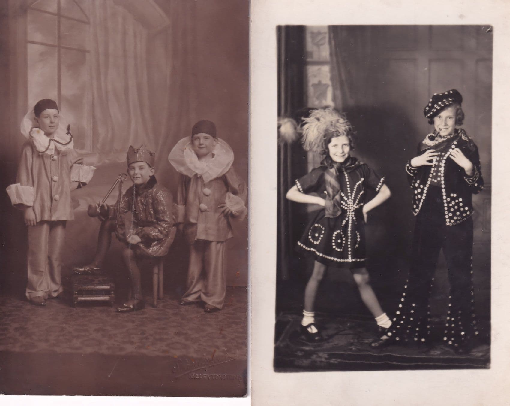 Child Smoking A Pipe On Theatre Stage Clown Costume 2x Old Postcard