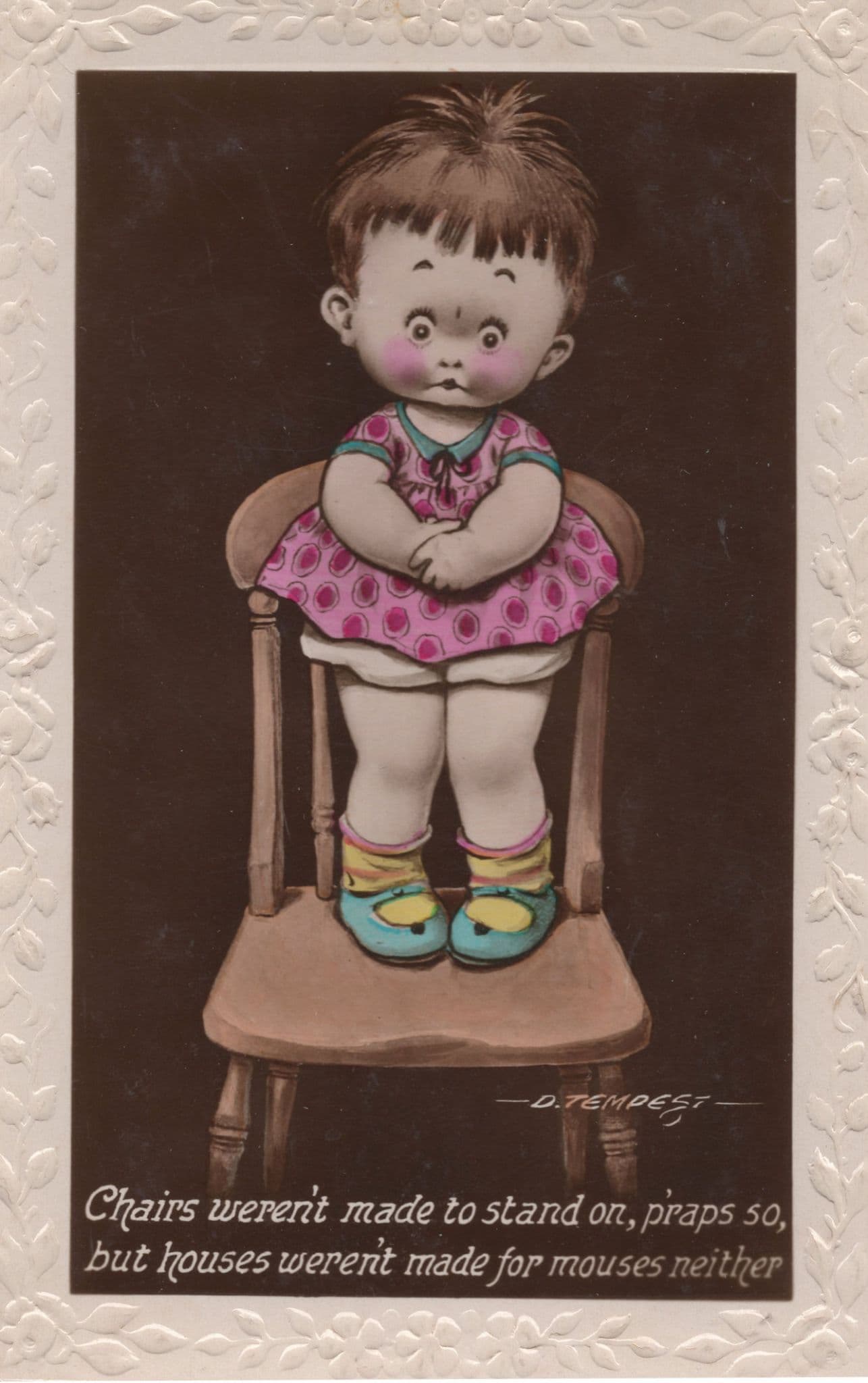 Child Standing On Chair Mouse Comic Real Photo Postcard
