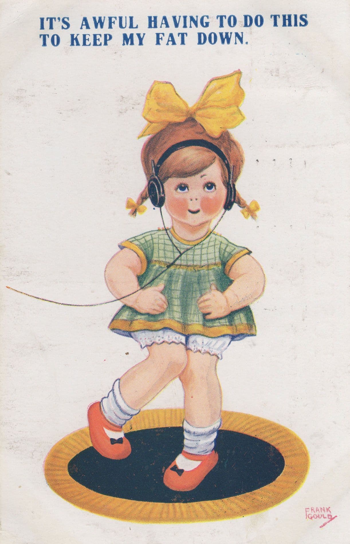 Child With Antique Hi Fi Headphones Old Comic Diet Postcard