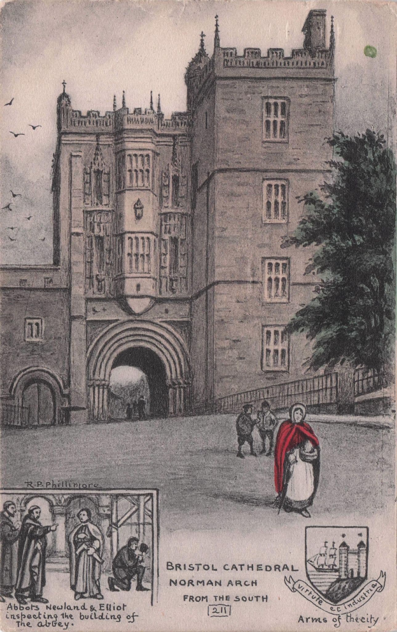 Children Arguing Bristol Cathedral Norman Arch Phillimore Old Postcard