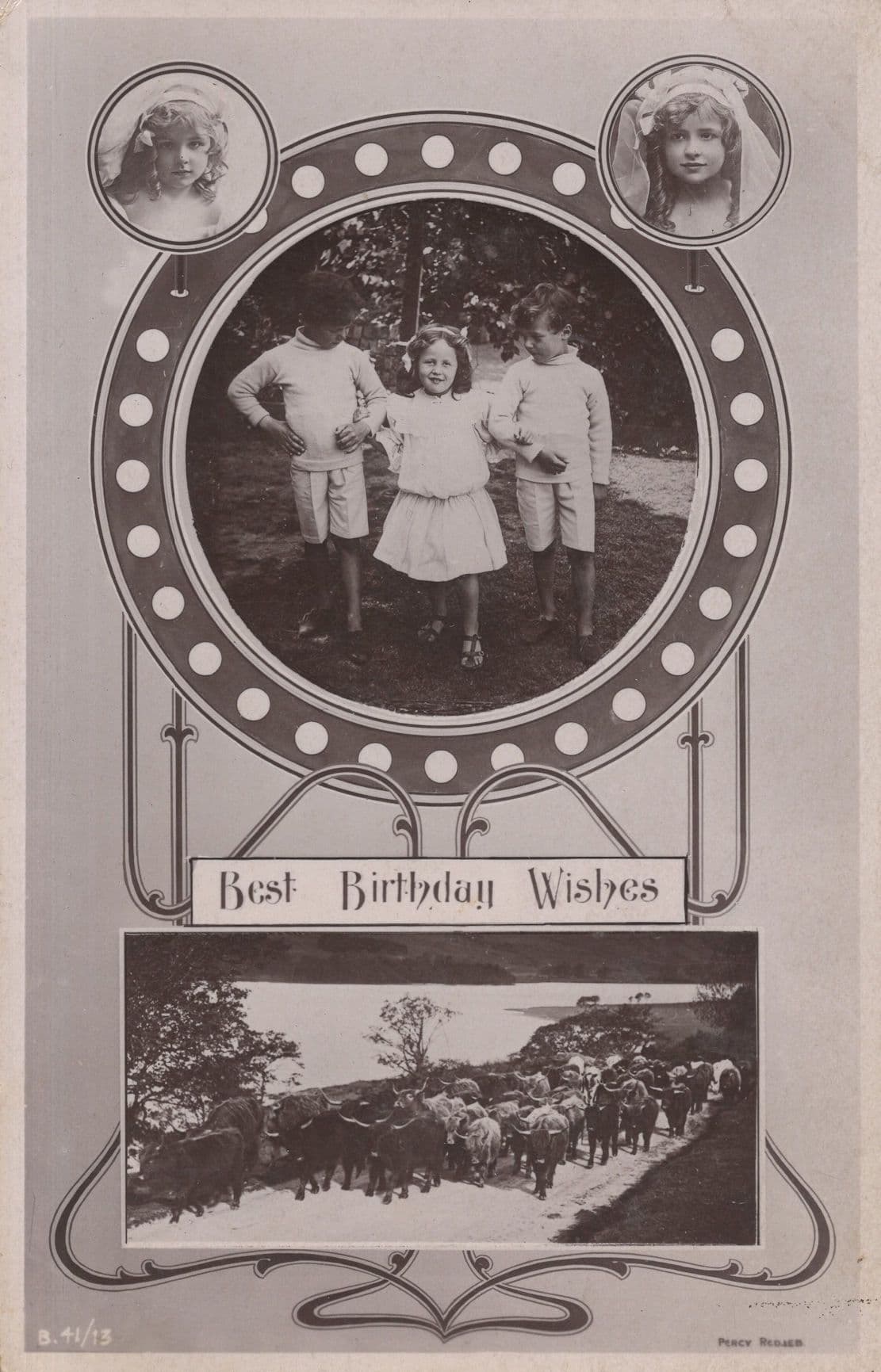 Children Arm In Arm in WW1 Real Photo War Greetings Postcard