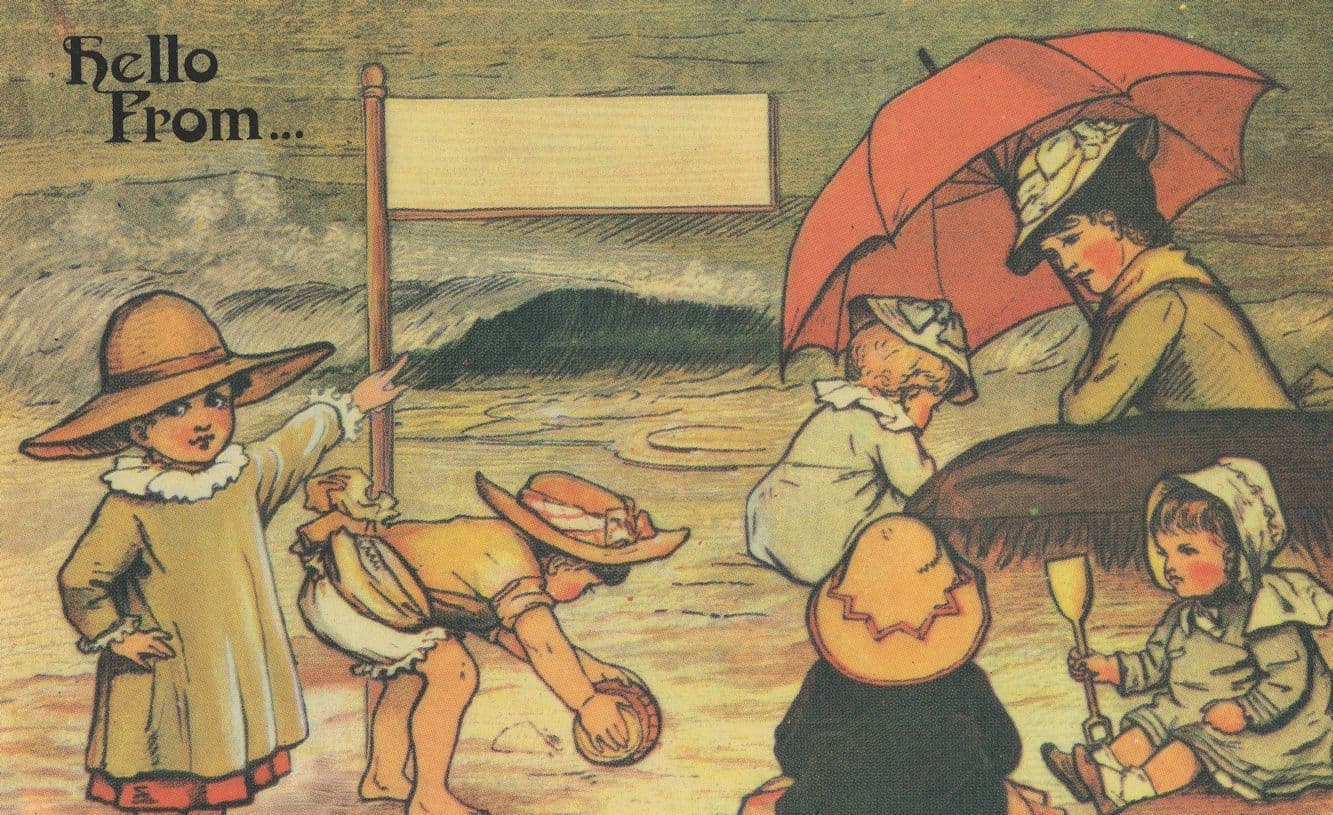 Children Boy Looking Like Scout Beach Character Seaside Postcard