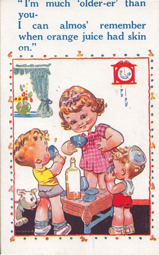 Children Cooking Peeling Orange Skin Cookery Antique Comic Humour Postcard