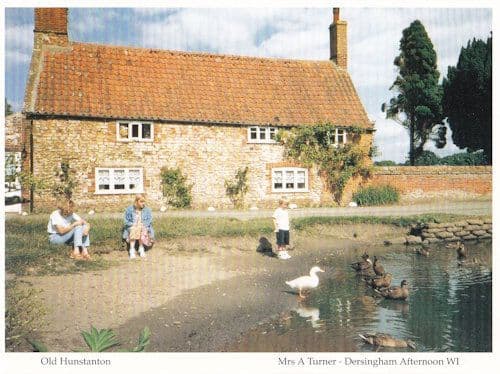Children Feeding Swans at Old Hunstanton Farm Cottage Norfolk Postcard