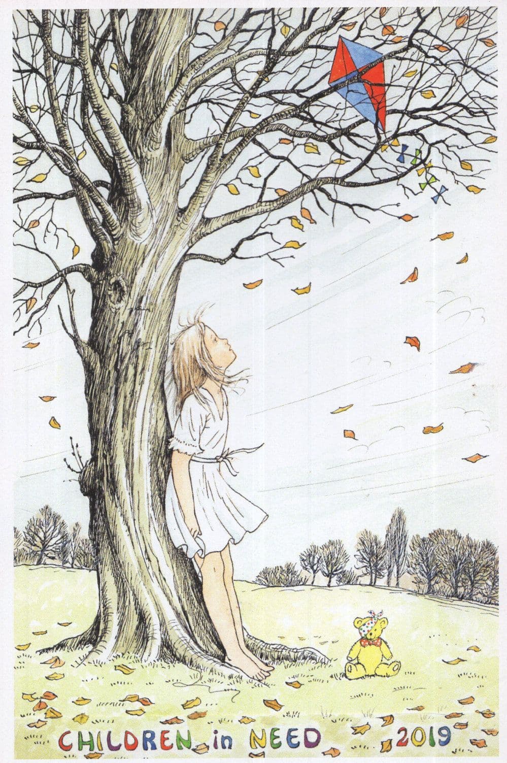 Children In Need Girl Flying Kite Pudsey Bear 2019 Postcard