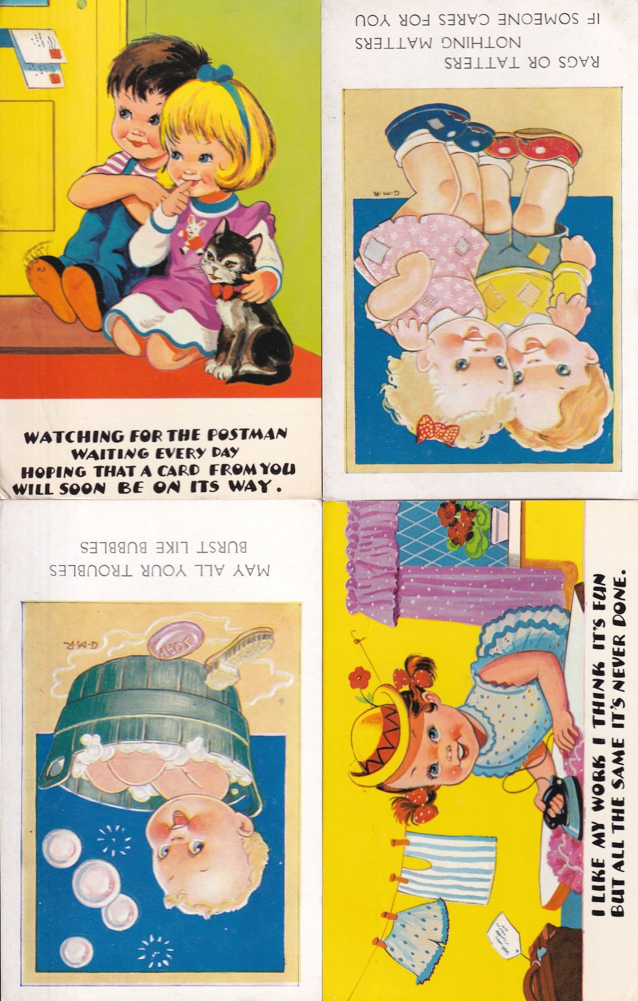 Children Ironing Bathtub Waiting For Postcard 4x Comic Postcard s