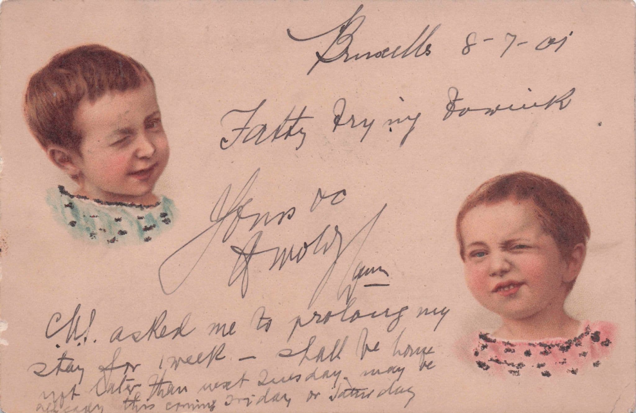 Children Winking Sent To Fatty 1907 Belgium Old Comic Postcard