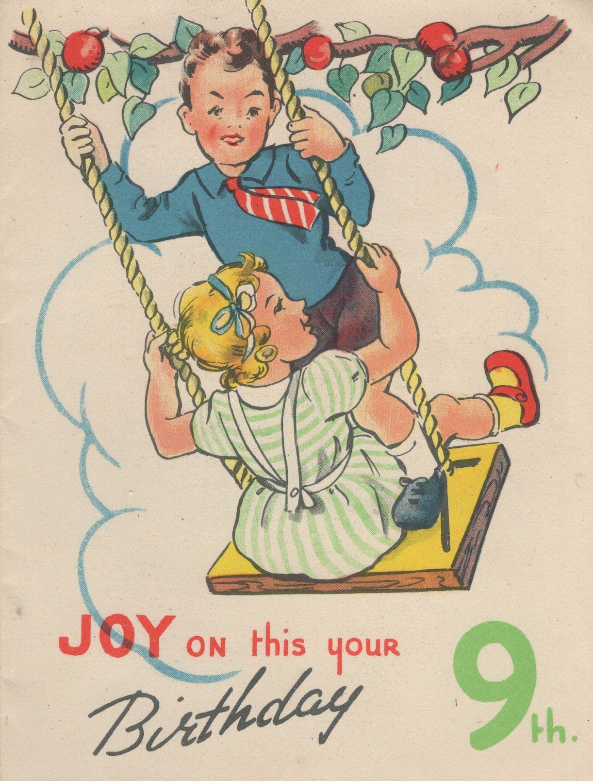 Childrens Playground Swing Antique Birthday Card